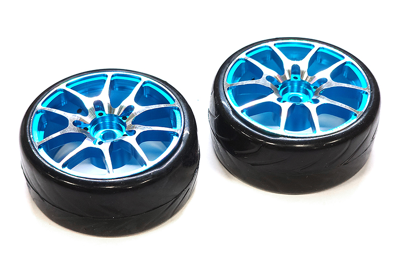 23.ZD27 Alloy 10 Spoke Wheels & Tires Set (2) for 1/10 Drift W=26mm (tire damaged) - Image 1