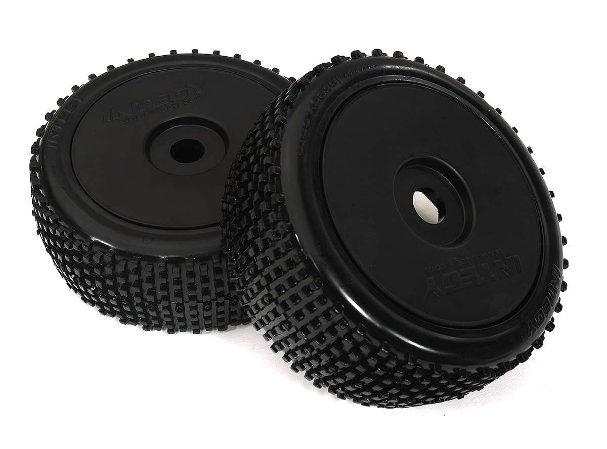 C22858BLACK 1/8 Buggy Dish Wheel+Tire (2) SQ-Pattern 17mm (O.D.=110mm) - Image 1