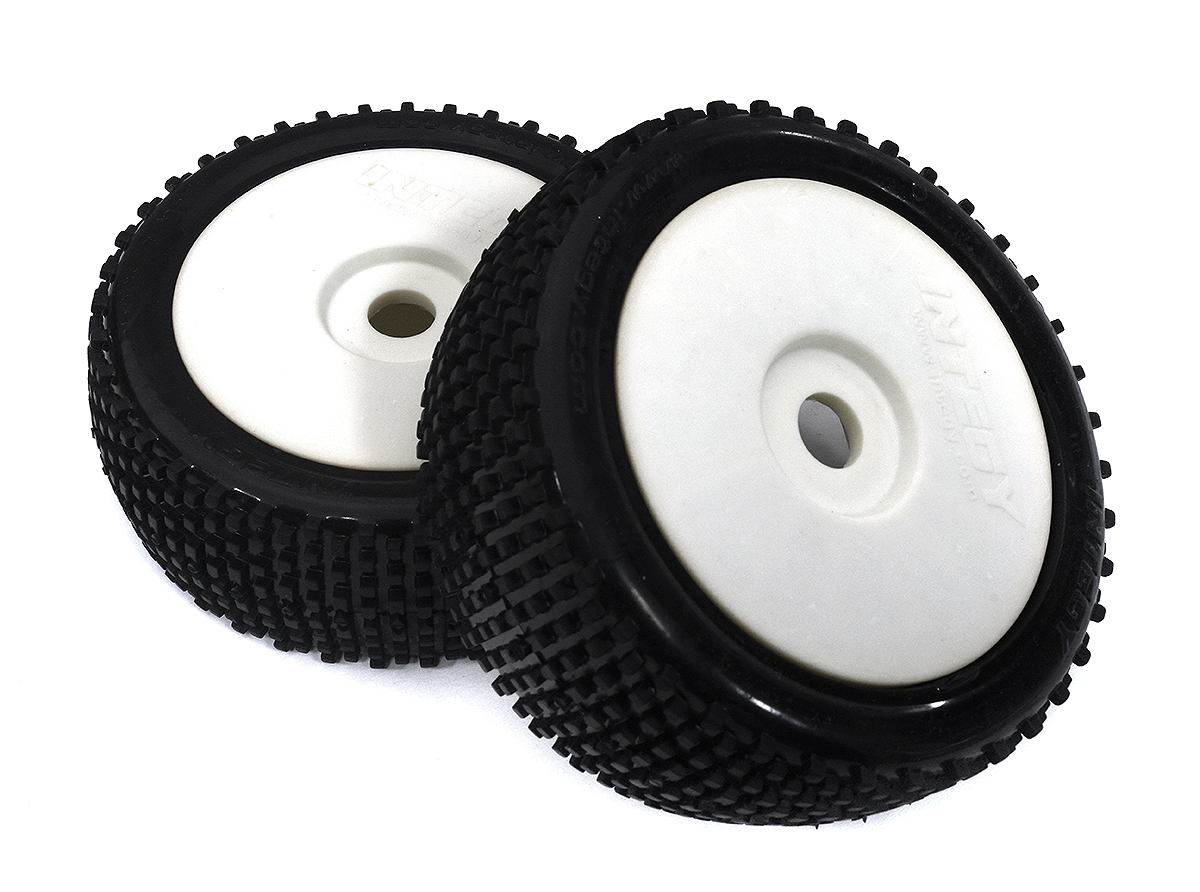 C22858WHITE 1/8 Buggy Dish Wheel+Tire (2) SQ-Pattern 17mm (O.D.=110mm) - Image 1