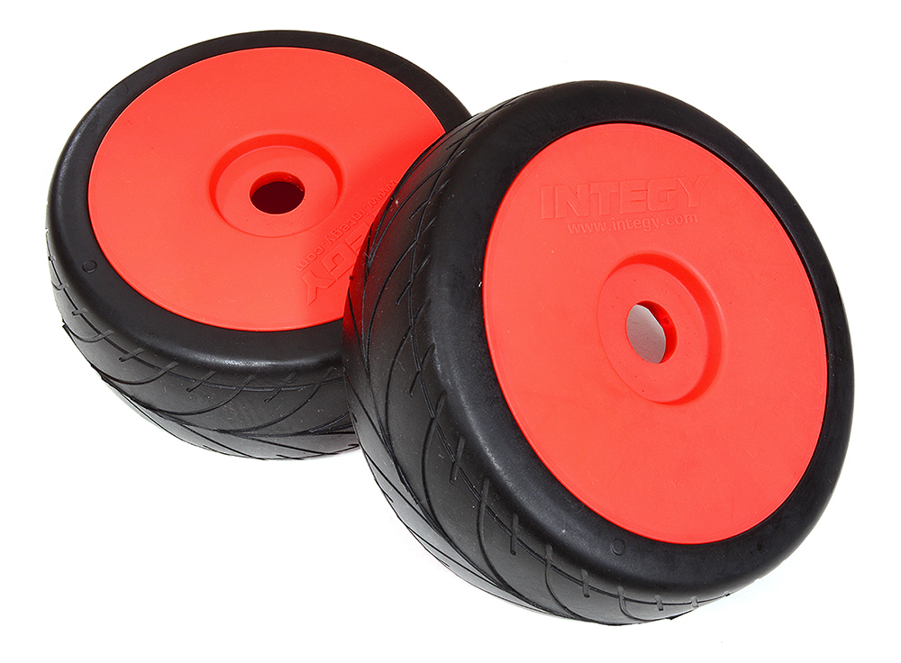 C22860ORANGE 1/8 Buggy Dish Wheel+Tire (2) V-Pattern 17mm (O.D.=105mm) - Image 1