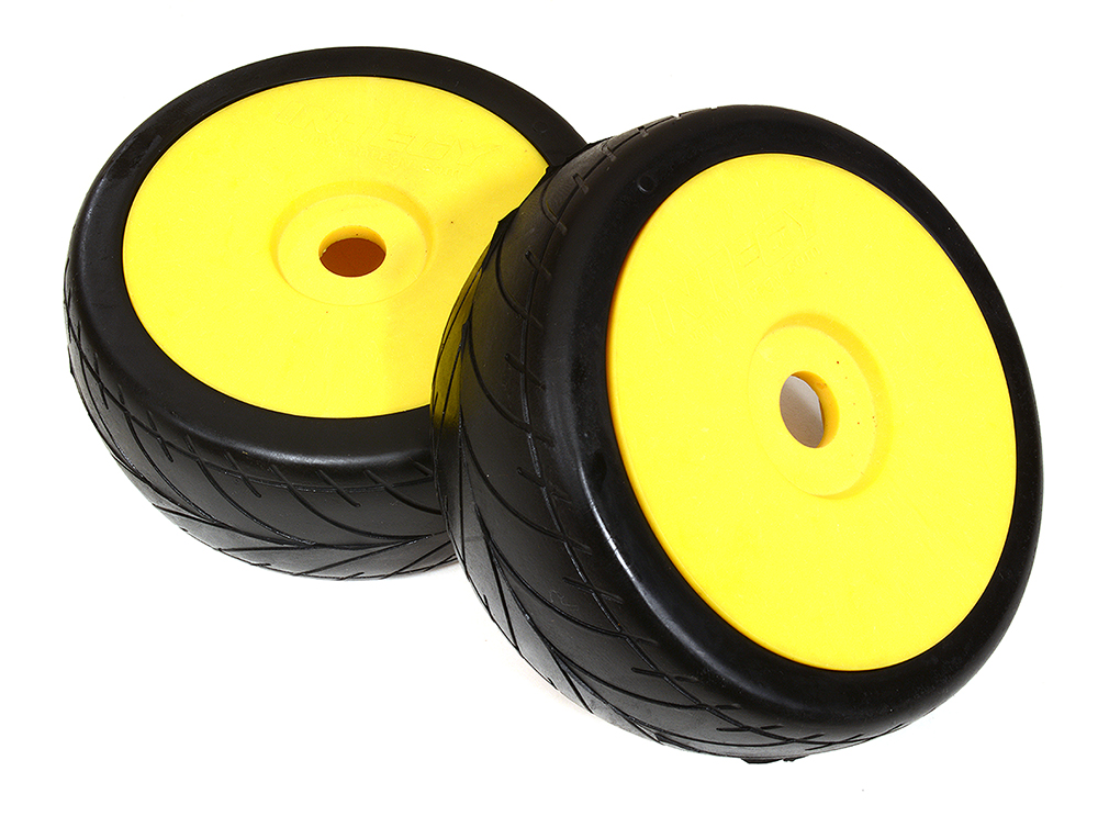 C22860YELLOW 1/8 Buggy Dish Wheel+Tire (2) V-Pattern 17mm (O.D.=105mm) - Image 1