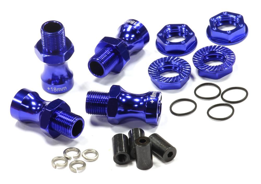 C23103BLUE 17mm Hex Wheel (4) Hub +18mm Offset for Traxxas 1/10 T-Maxx, Revo - Image 1