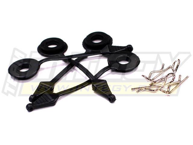 C23150BLACK Secured Body Clip (4) with Top Protection Cushion for 1/8 Scale - Image 1