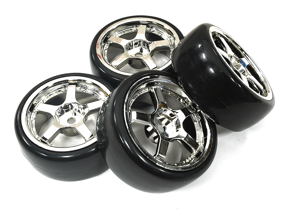 C23238 Type I Complete Wheel & Tire Set (4) for 1/10 Drift Racing W=26mm Offset 3.5mm - Image 1
