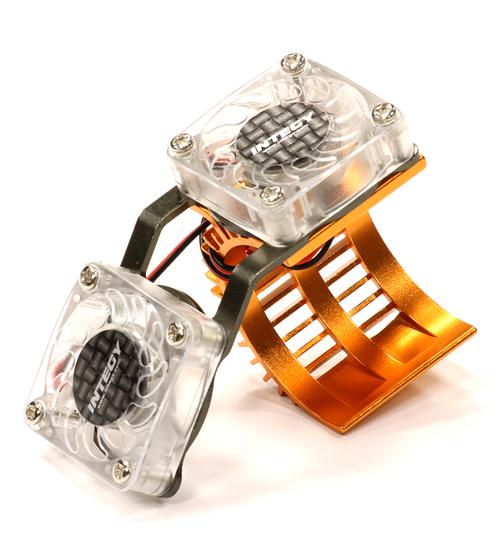 C23251ORANGE Twin Cooling Fan + Heatsink for 540/550 Size Motor w/ 36mm O.D. - Image 1