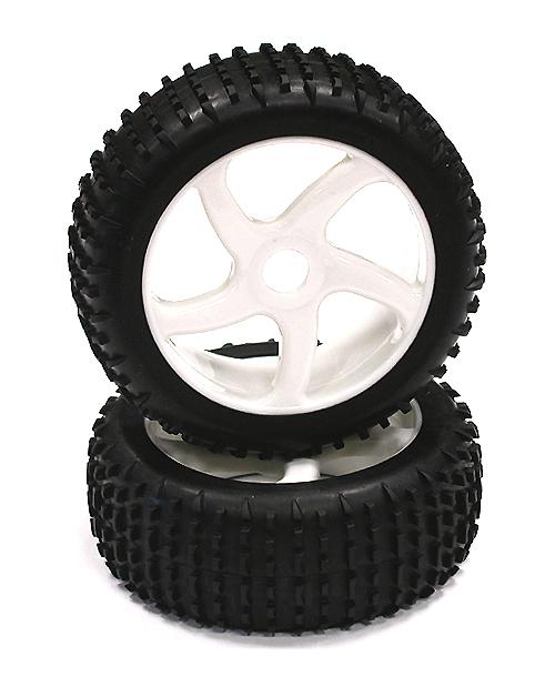 C23391WHITE Mounted 1/8 Buggy 5 Spoke-S 17mm Wheel+Pattern C Tire Set (2) (O.D.=110mm) - Image 1