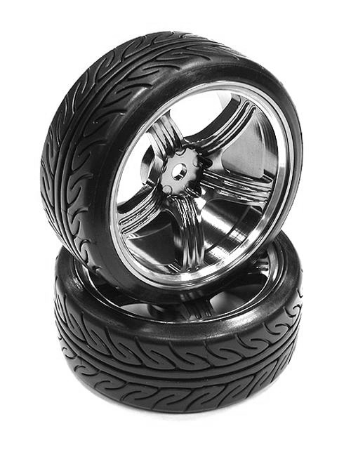 C23451GUN Billet Machined 5 Spoke Wheel + Drift Tire (2) W=26mm Offset 6.5mm - Image 1
