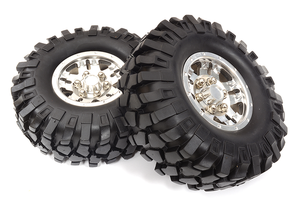 C23472SILVER Billet Machined 5 Spoke T2 1.9 Wheel & Tire (2) for Scale Crawler (O.D.=106mm) - Image 1