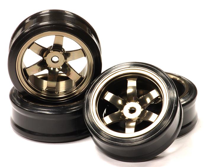 C23621BRONZE V2 Billet Machined Alloy 6 Spoke Wheel + Drift Tire (4) Set - Offset 0.5mm - Image 1