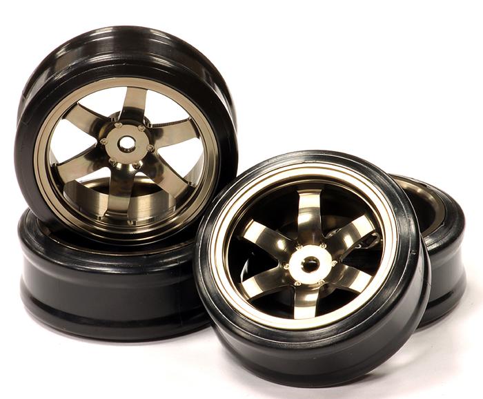 C23622BRONZE V2 Billet Machined Alloy 6 Spoke Wheel + Drift Tire (4) Set - Offset 0.5mm - Image 1