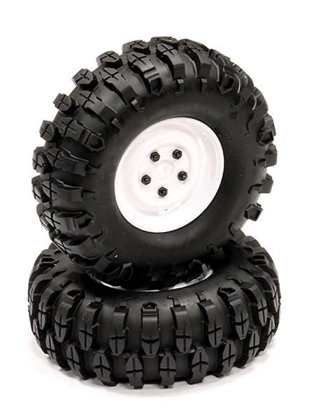 C23730WHITE Rover Style 1.9 Wheels (2) w/ All Terrain T1 Tires for Scale Crawler O.D.=105mm - Image 1