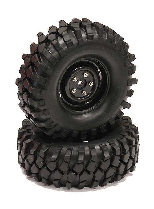 C23731BLACK Rover Style 1.9 Wheels (2) w/All Terrain T2 Tires for Scale Crawler (O.D.=105mm) - Image 1