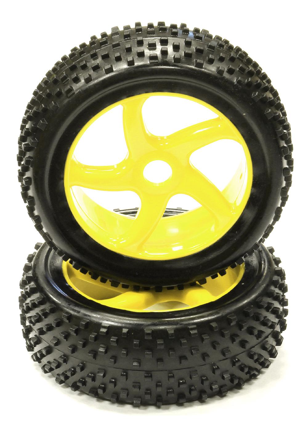 C23874YELLOW Mounted 1/8 Buggy 5 Spoke-S 17mm Wheel+Pattern RT Tire Set (2) (O.D.=110mm) - Image 1