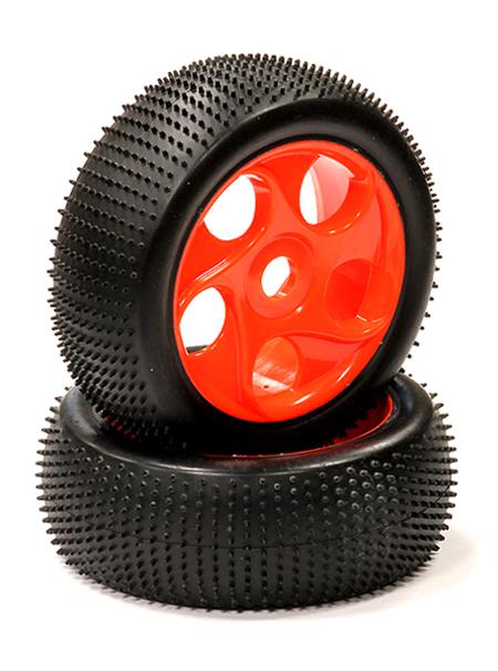 C23875ORANGE Mounted 1/8 Buggy Aero-5 Spoke-S 17mm Wheel+Pattern Micro-Spike Tire Set (2) - Image 1
