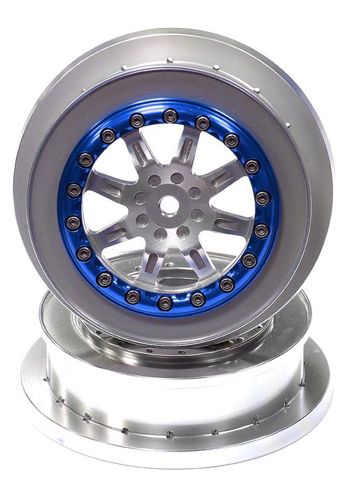 C24161BLUE Billet Machined T1 Front Alloy Wheel (2) for Axial EXO Terra Buggy - Image 1