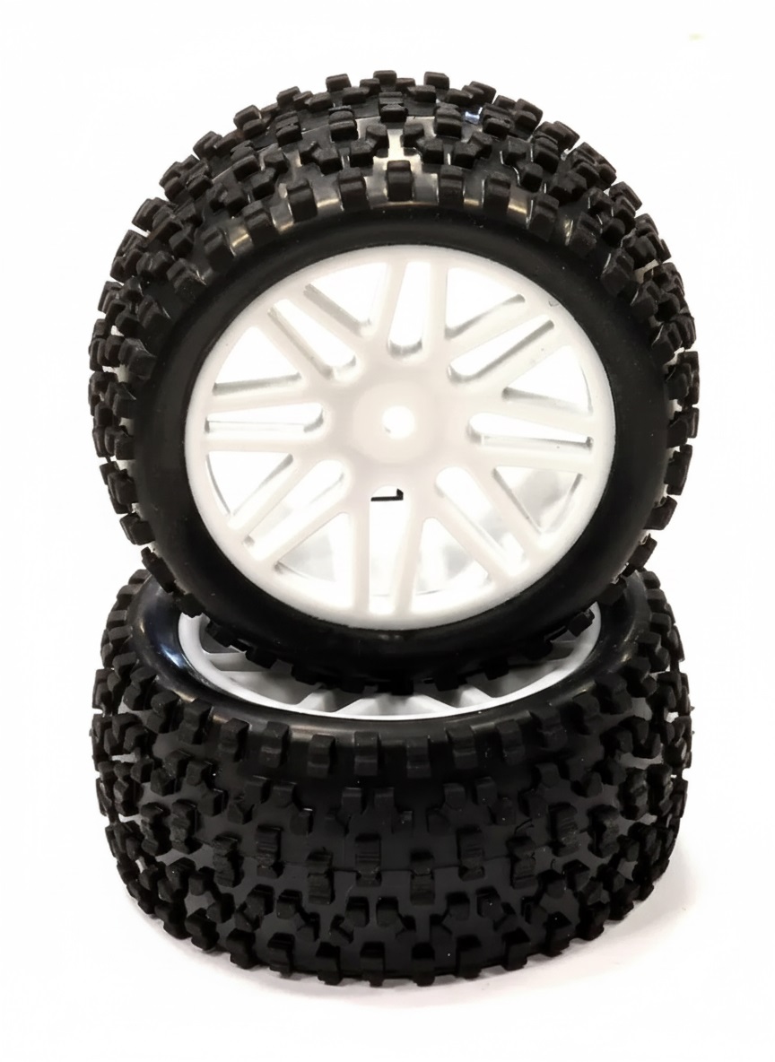 C24166WHITE Pre-Mounted 1/10 Buggy 16 Spoke Rear 40mm All Terrain Q4027 12mm Hex (O.D. 87mm) - Image 1