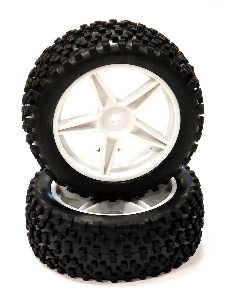 C24167WHITE Pre-Mounted 1/10 Buggy 5 Spoke Front 32mm All Terrain Q4024 12mm Hex (O.D. 87mm) - Image 1