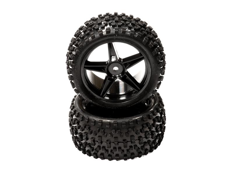 C24168BLACK Pre-Mounted 1/10 Buggy 5 Spoke Rear 40mm All Terrain Q4025 12mm Hex (O.D. 87mm) - Image 1
