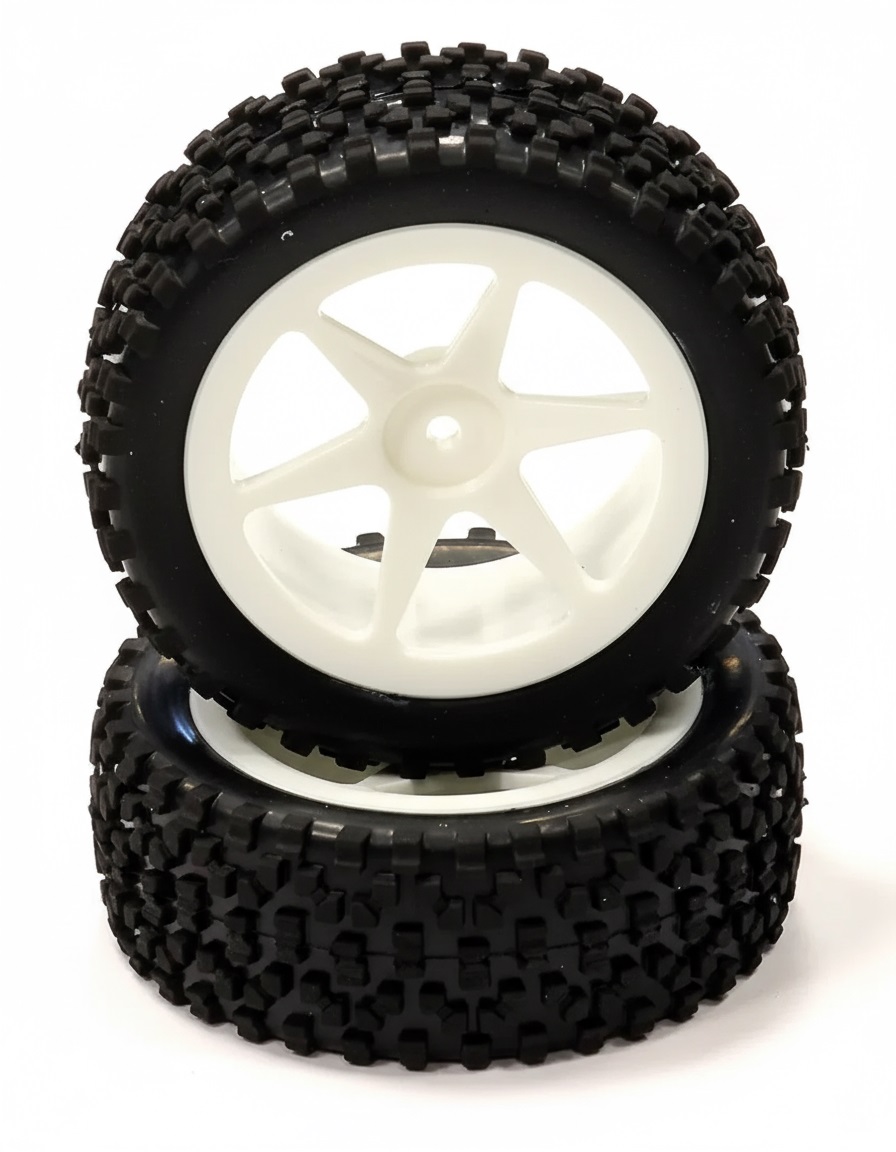 C24169WHITE Pre-Mounted 1/10 Buggy 6 Spoke Front 32mm All Terrain Q4018 12mm Hex (O.D. 87mm) - Image 1