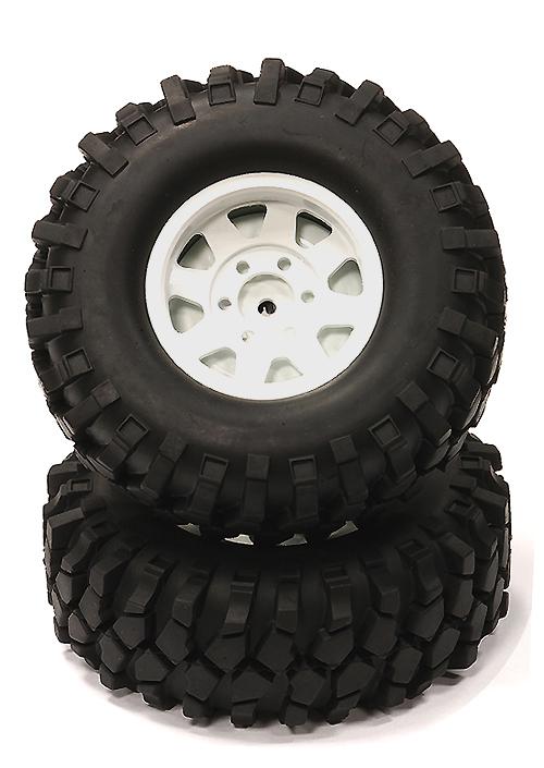 C24356WHITE Billet Machined 8 Spoke 1.9 Wheel w/ AT T2 Tires for Scale Crawler (O.D.=105mm) - Image 1