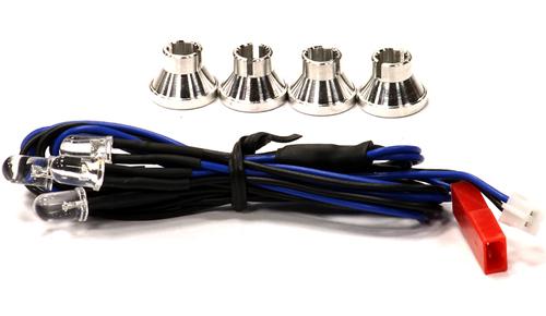 C24375BLUE Billet Machined Alloy LED Holder Set 5mm Size + (4) Blue LED Light - Image 1