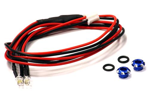 C24385BLUE Billet Machined Alloy LED Holder Set 3mm Size + (2) White LED Light - Image 1