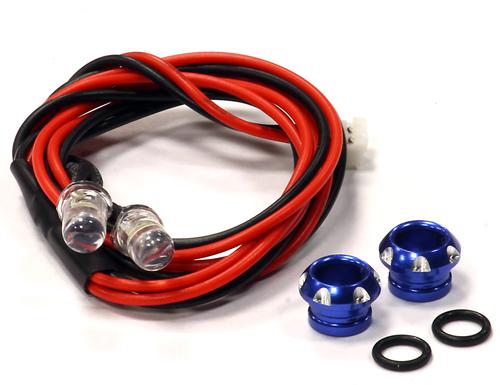 C24386BLUE Billet Machined Alloy LED Holder Set 5mm Size + (2) White LED Light - Image 1