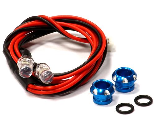 C24386LIGHTBLUE Billet Machined Alloy LED Holder Set 5mm Size + (2) White LED Light - Image 1