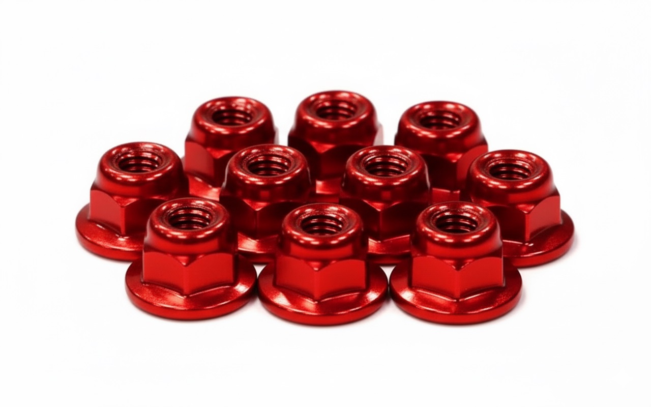 C24433RED Color Flanged Lock Nut (10) 3mm Size - Image 1