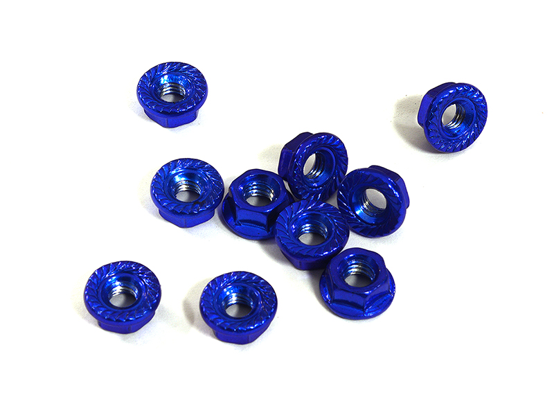 C24434BLUE V2 Color Flanged Serrated Wheel Nut (10) 4mm Size - Image 1