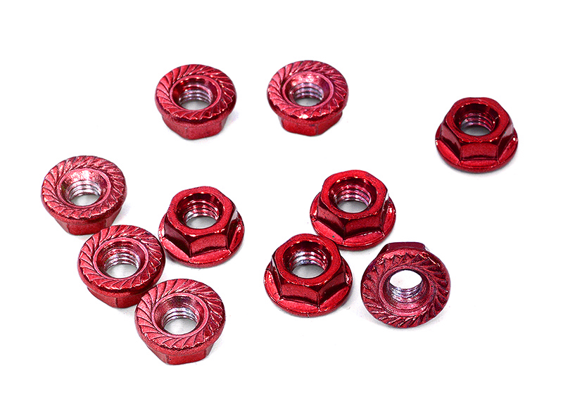C24434RED V2 Color Flanged Serrated Wheel Nut (10) 4mm Size - Image 1