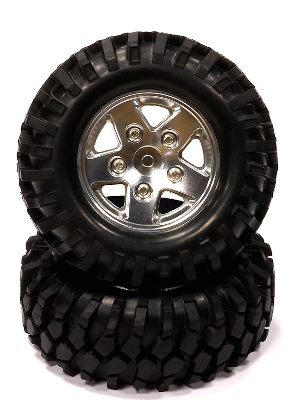 C24458SILVER Billet Machined S5 Spoke 1.9 Size Wheel w/All Terrain T2 Tires for Scale Crawler - Image 1