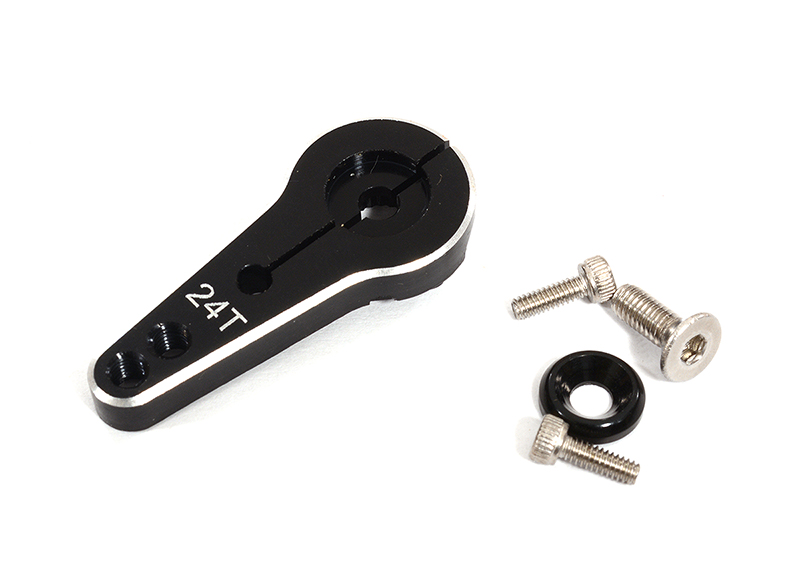 C24486BLACK Billet Machined Single Sided Servo Horn 24T for Hitec Servo (r=20, 24mm Holes) - Image 1