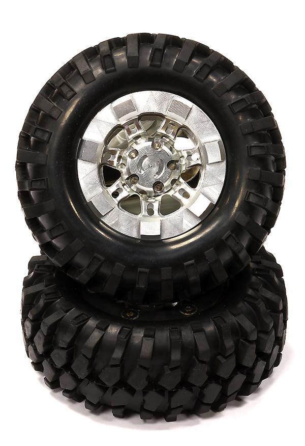 C24503SILVER Billet Machined H1 Spoke 1.9 Size Wheel & Tire Set(2) for Scale Crawler O.D.95mm - Image 1