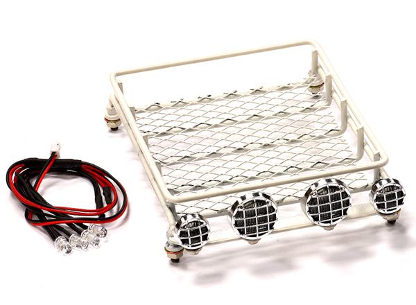 C24594WHITE T11 Realistic 1/10 Scale Metal Luggage Tray with 4 LED Adj. Spot Light 154x108mm - Image 1