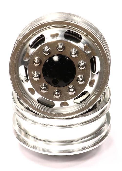 C24634BLACK Billet Machined Alloy Front Wheel Type 12R Set (2) for Tamiya 1/14 Scale Trucks - Image 1