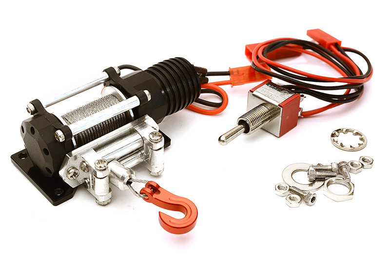 C24659BLACK Billet Machined Realistic Power Winch for Scale Rock Crawler 1/10 Size - Image 1