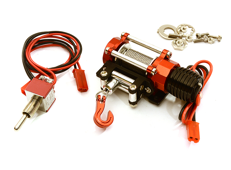 C24659RED Billet Machined Realistic Power Winch for Scale Rock Crawler 1/10 Size - Image 1