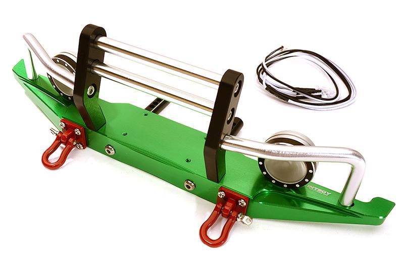 C24692GREEN Machined Alloy Front Bumper w/ LED (2) for Axial SCX-10, Dingo & Honcho AX80044 - Image 1