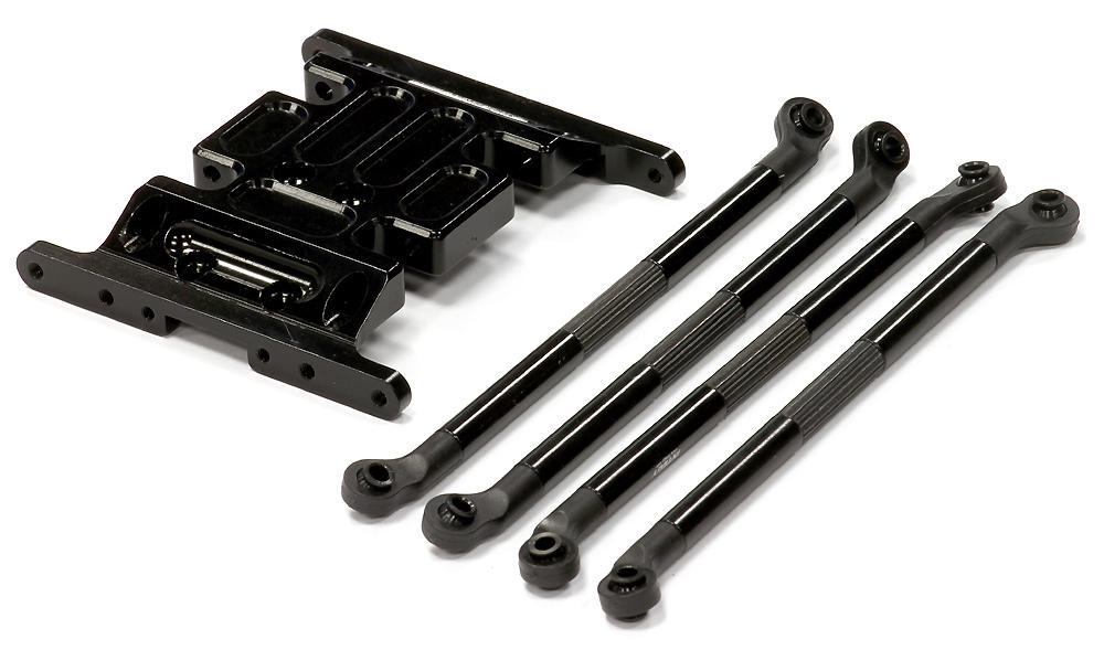 C24828BLACK Billet Gearbox Holder & 120mm Lower Links (4) for Axial SCX-10 - Image 1