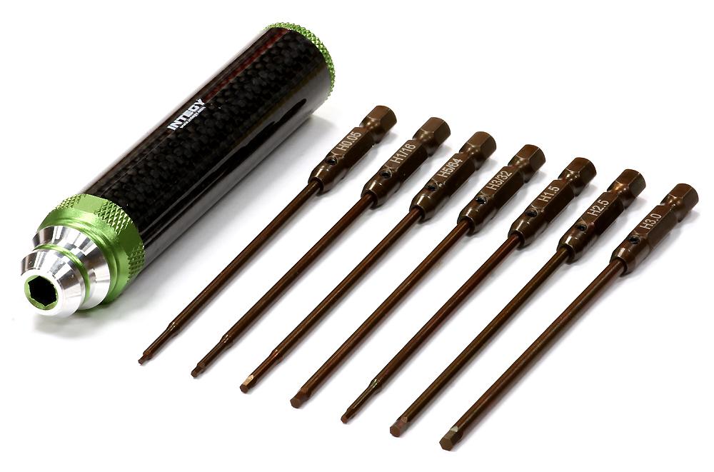 C24868GREEN QuickPit Spring Steel Allen Hex (7) Wrench Set w/ Carbon Fiber Handle - Image 1