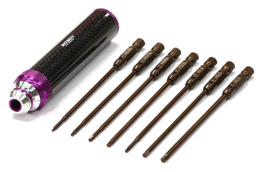 C24868PURPLE QuickPit Spring Steel Allen Hex (7) Wrench Set w/ Carbon Fiber Handle - Image 1