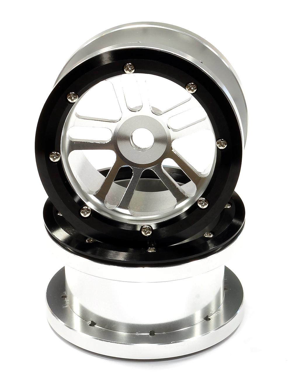 C24884SILVER Billet Machined T2 Dual 5 Beadlock Wheel (2) for Axial Wraith 2.2 w/ 12mm Hex - Image 1