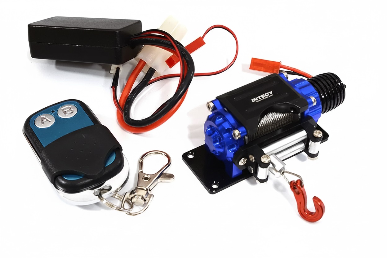 C24888BLUE Billet Machined T3 Realistic Mega Winch w/Wireless Module for 1/10 Scale Crawler - Image 1