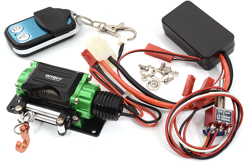 C24888GREEN Billet Machined T3 Realistic Mega Winch w/Wireless Module for 1/10 Scale Crawler - Image 1