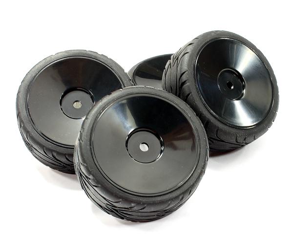 C24997BLACK Type RG Complete Wheel & Tire Set (4) for 1/10 Touring Car W=26mm Offset 0.5mm - Image 1