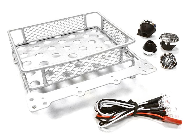 C25004SILVER V2 Realistic 1/10 Scale Metal Luggage Tray 101x82mm with 4 LED Spot Light Set - Image 1