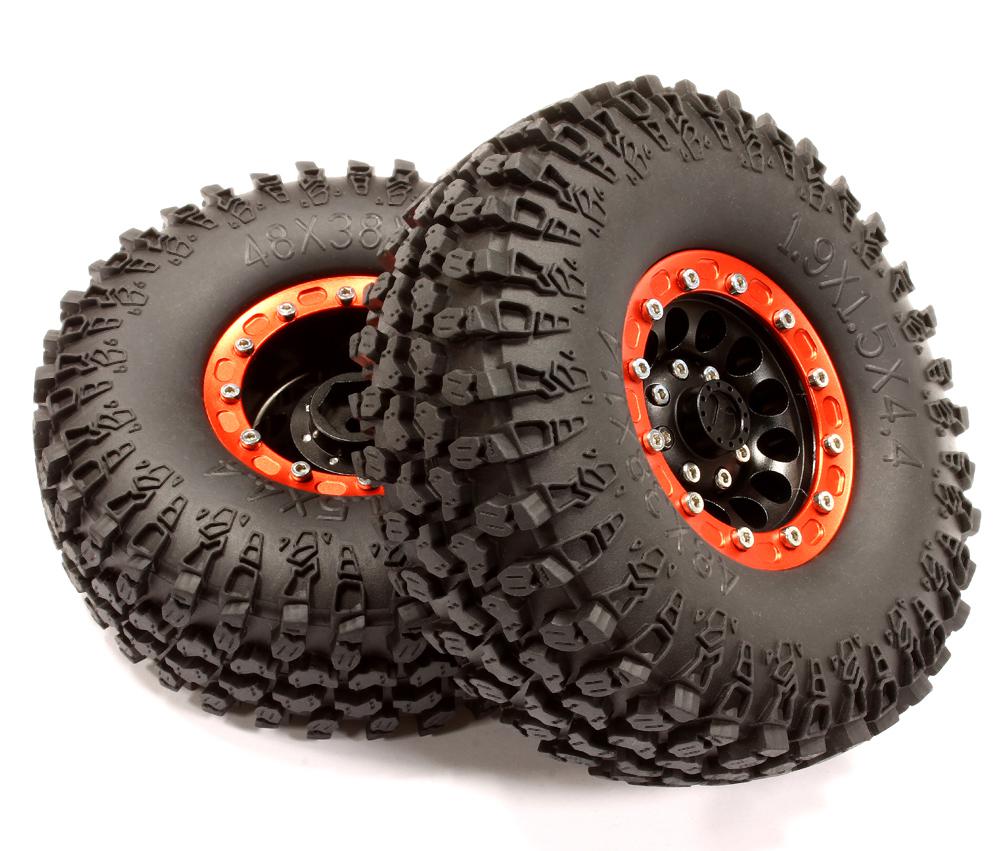 C25044RED Billet Machined 12H Spoke XP 1.9 Wheel & Tire (2) for Scale Crawler (O.D.=114mm) - Image 1