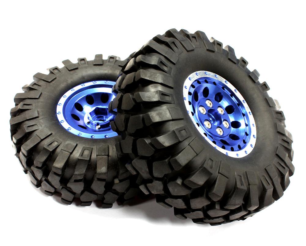 C25083BLUE Billet Machined Type XS 1.9 Size Wheel & Tire (2) for Scale Crawler (O.D.=110mm) - Image 1