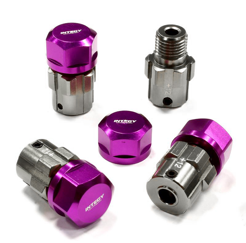 C25090PURPLE Billet Machined 17mm Wheel Hex (4) +12mm Offset for T-Maxx, 1/10 Revo & Summit - Image 1